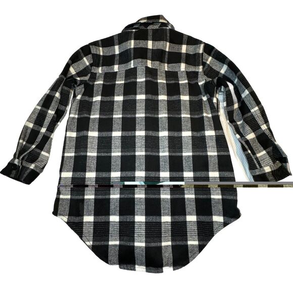 OLD NAVY Black Plaid Soft Brushed Shacket Wool Jacket Pockets Women’s Large L - Picture 4 of 14